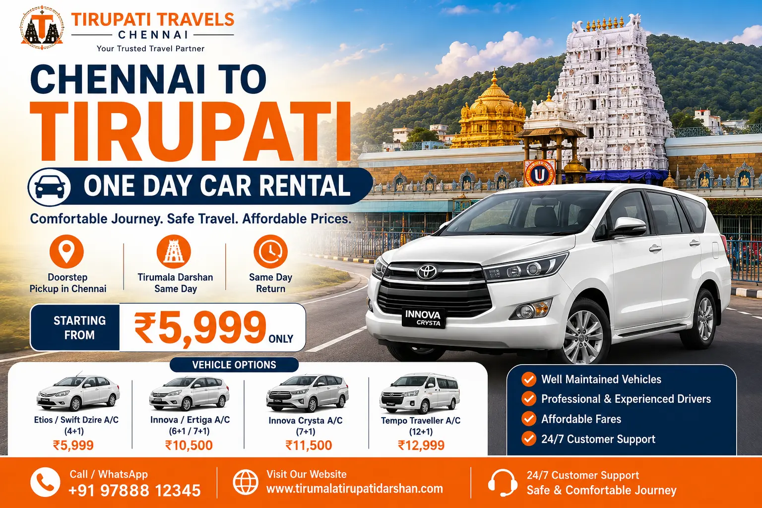 chennai to tirupati one day car rental packages