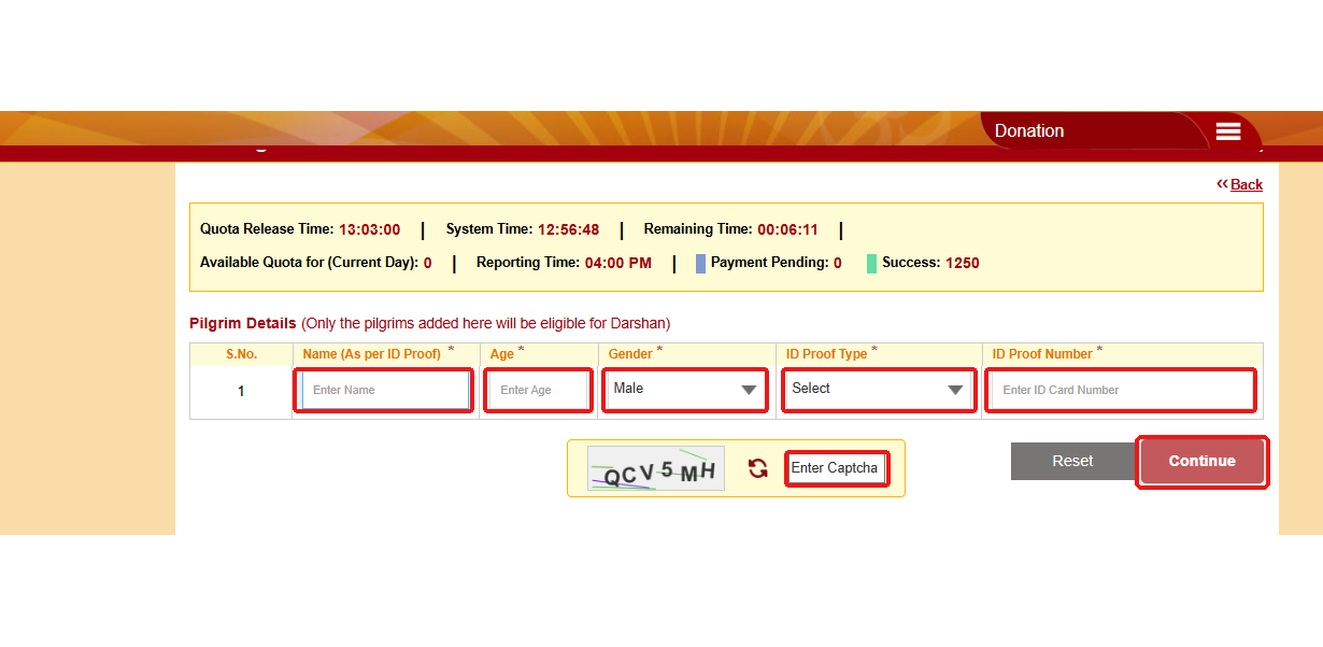 SRIVANI Current Booking Pilgrim Details